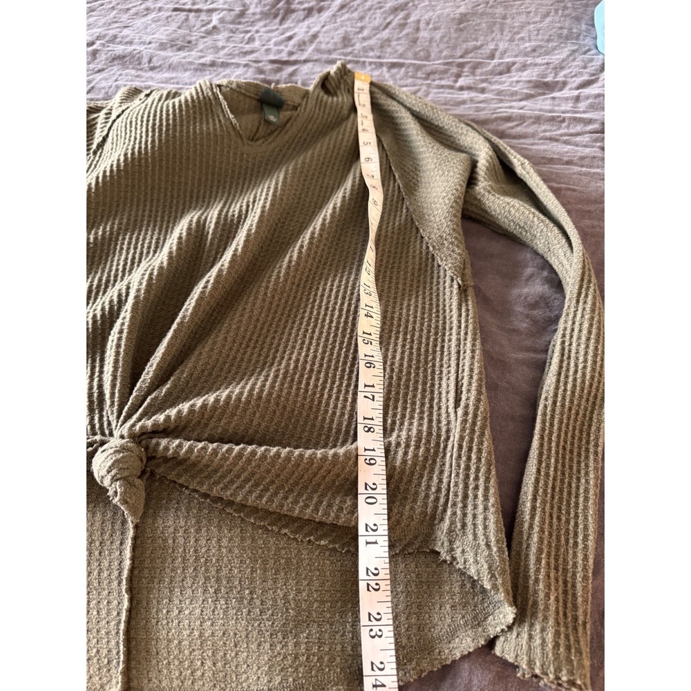 Wild Fable Waffle Knit Hoodie Green Lightweight Front Tie Knot Casual Top - Picture 6 of 6